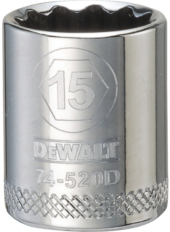 DEWALT DWMT74520OSP Drive Hand Socket, 15 mm Socket, 3/8 in Drive, 12-Point, Steel, Polished Chrome Vanadium
