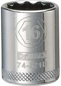 DEWALT DWMT74521OSP Drive Hand Socket, 16 mm Socket, 3/8 in Drive, 12-Point, Steel, Polished Chrome Vanadium