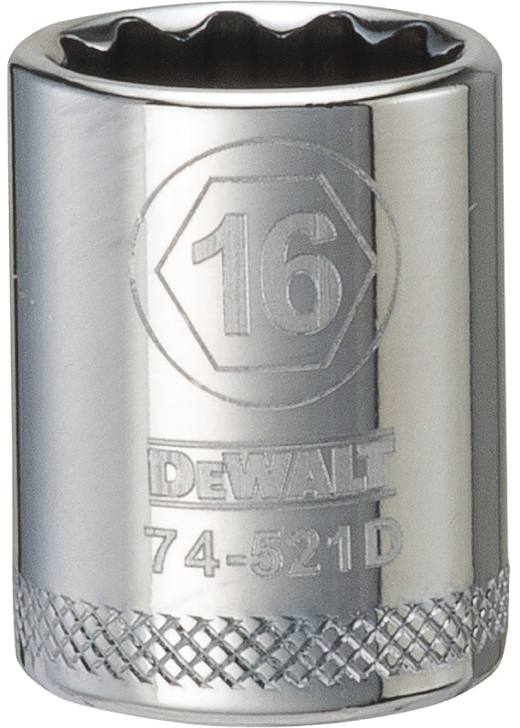 DEWALT DWMT74521OSP Drive Hand Socket, 16 mm Socket, 3/8 in Drive, 12-Point, Steel, Polished Chrome Vanadium