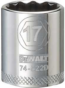 DEWALT DWMT74522OSP Drive Hand Socket, 17 mm Socket, 3/8 in Drive, 12-Point, Steel, Polished Chrome Vanadium