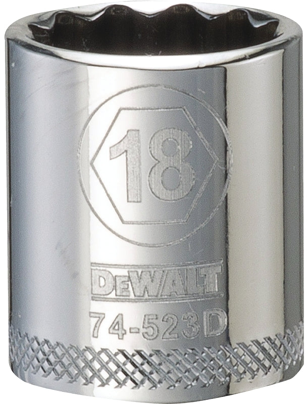 DEWALT DWMT74523OSP Drive Hand Socket, 18 mm Socket, 3/8 in Drive, 12-Point, Steel, Polished Chrome Vanadium