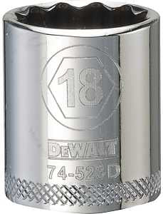 DEWALT DWMT74523OSP Drive Hand Socket, 18 mm Socket, 3/8 in Drive, 12-Point, Steel, Polished Chrome Vanadium