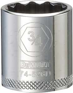 DEWALT DWMT74526OSP Drive Hand Socket, 3/4 in Socket, 3/8 in Drive, 12-Point, Steel, Polished Chrome Vanadium