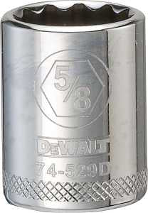 DEWALT DWMT74529OSP Drive Hand Socket, 5/8 in Socket, 3/8 in Drive, 12-Point, Steel, Polished Chrome Vanadium