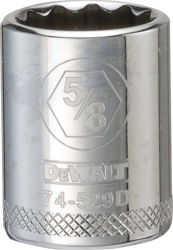 DEWALT DWMT74529OSP Drive Hand Socket, 5/8 in Socket, 3/8 in Drive, 12-Point, Steel, Polished Chrome Vanadium