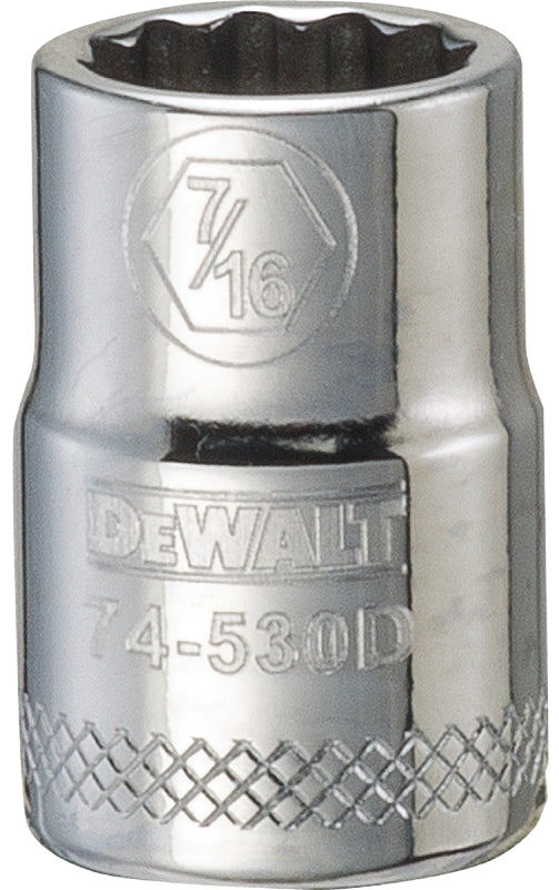 DEWALT DWMT74530OSP Drive Hand Socket, 7/16 in Socket, 3/8 in Drive, 12-Point, Steel, Polished Chrome Vanadium