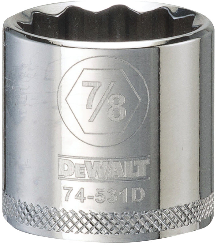 DEWALT DWMT74531OSP Drive Hand Socket, 7/8 in Socket, 3/8 in Drive, 12-Point, Steel, Polished Chrome Vanadium