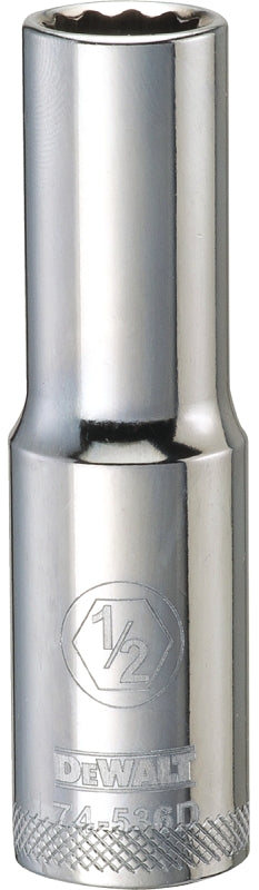 DEWALT DWMT74536OSP Drive Socket, 1/2 in Socket, Deep Socket, 3-1/8 in OAL, 1/2 in Drive, 12-Point, Vanadium Steel