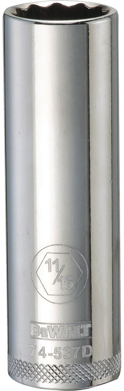 DEWALT DWMT74537OSP Drive Socket, 11/16 in Socket, Deep Socket, 3-1/8 in OAL, 1/2 in Drive, 12-Point, Vanadium Steel