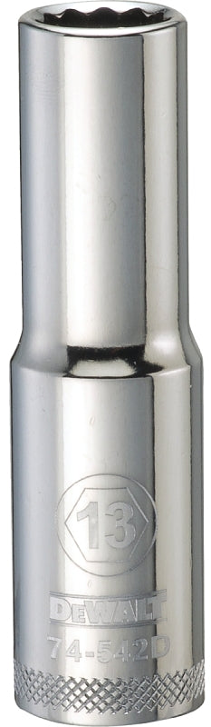 DEWALT DWMT74542OSP Drive Socket, 13 mm Socket, Deep Socket, 3-1/8 in OAL, 1/2 in Drive, 12-Point, Vanadium Steel