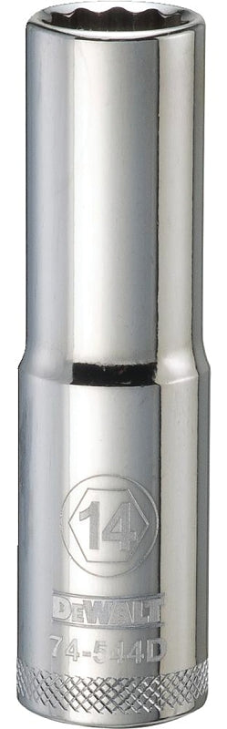 DEWALT DWMT74544OSP Drive Socket, 14 mm Socket, Deep Socket, 3-1/8 in OAL, 1/2 in Drive, 12-Point, Vanadium Steel