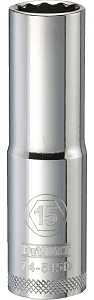 DEWALT DWMT74545OSP Drive Socket, 15 mm Socket, Deep Socket, 3-1/8 in OAL, 1/2 in Drive, 12-Point, Vanadium Steel
