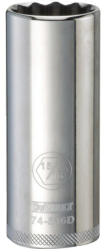 DEWALT DWMT74546OSP Drive Hand Socket, 15/16 in Socket, 1/2 in Drive, 12-Point, Steel, Polished Chrome Vanadium