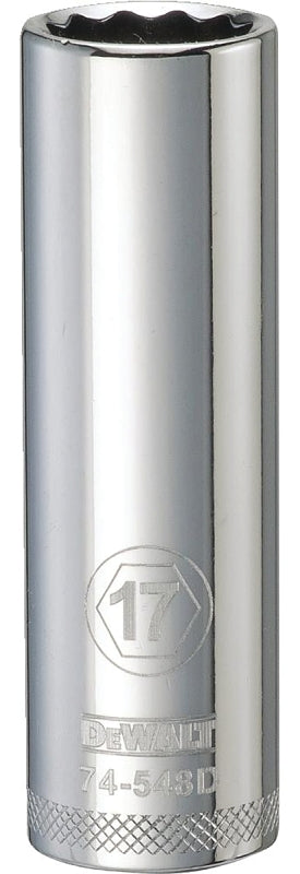 DEWALT DWMT74548OSP Drive Socket, 17 mm Socket, Deep Socket, 3-1/8 in OAL, 1/2 in Drive, 12-Point, Vanadium Steel
