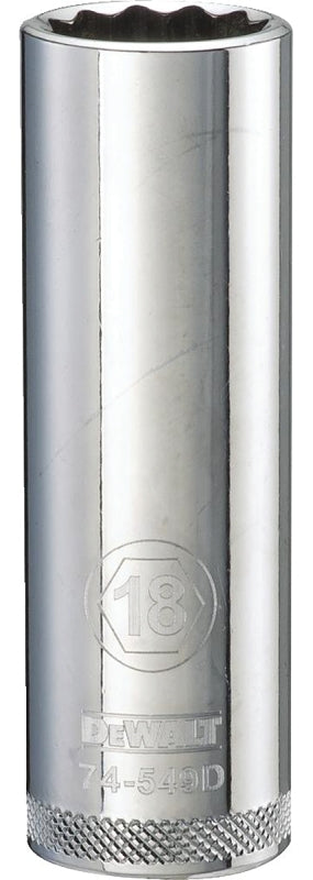 DEWALT DWMT74549OSP Drive Hand Socket, 18 mm Socket, 1/2 in Drive, 12-Point, Steel, Polished Chrome Vanadium