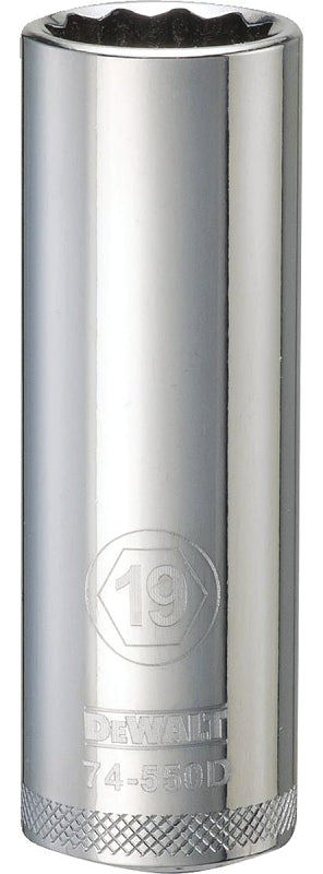 DEWALT DWMT74550OSP Drive Hand Socket, 19 mm Socket, 1/2 in Drive, 12-Point, Steel, Polished Chrome Vanadium