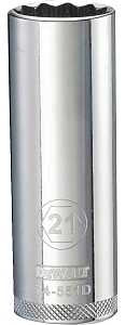 DEWALT DWMT74551OSP Drive Socket, 21 mm Socket, Deep Socket, 3-1/8 in OAL, 1/2 in Drive, 12-Point, Vanadium Steel