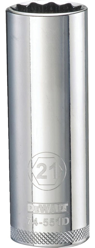 DEWALT DWMT74551OSP Drive Socket, 21 mm Socket, Deep Socket, 3-1/8 in OAL, 1/2 in Drive, 12-Point, Vanadium Steel