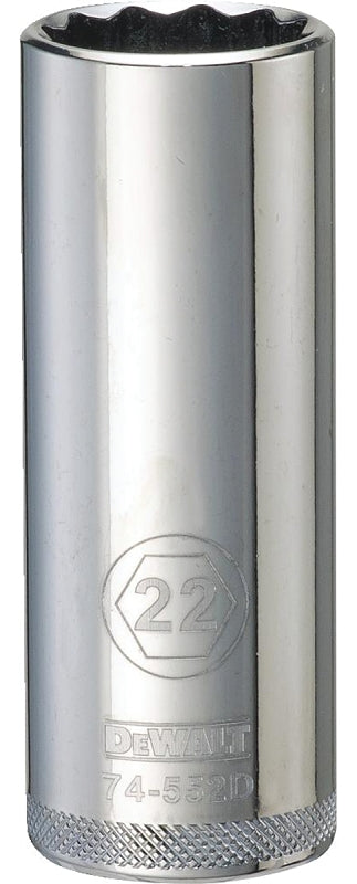 DEWALT DWMT74552OSP Drive Hand Socket, 22 mm Socket, 1/2 in Drive, 12-Point, Steel, Polished Chrome Vanadium