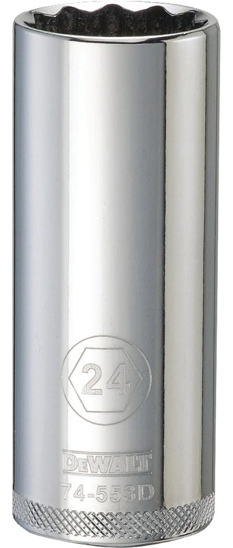 DEWALT DWMT74553OSP Drive Hand Socket, 24 mm Socket, 1/2 in Drive, 12-Point, Steel, Polished Chrome Vanadium