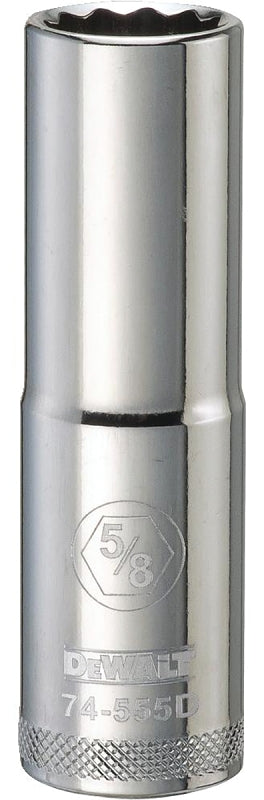 DEWALT DWMT74555OSP Drive Hand Socket, 5/8 in Socket, 1/2 in Drive, 12-Point, Steel, Polished Chrome Vanadium