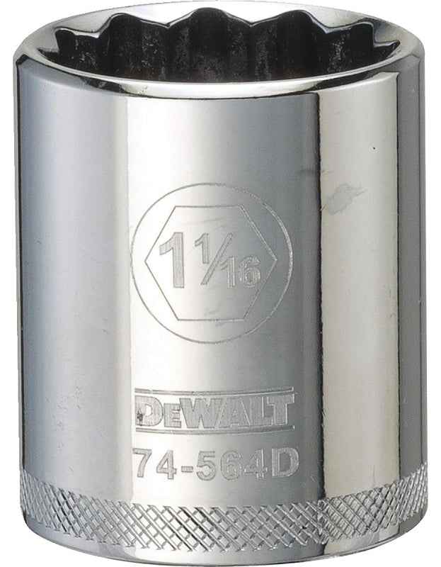 DEWALT DWMT74564OSP Drive Hand Socket, 1-1/16 in Socket, 1/2 in Drive, 12-Point, Steel, Polished Chrome Vanadium