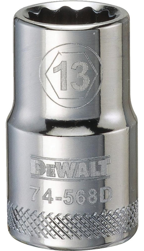 DEWALT DWMT74568OSP Drive Socket, 13 mm Socket, 1-1/2 in OAL, 1/2 in Drive, 12-Point, Vanadium Steel, Polished Chrome