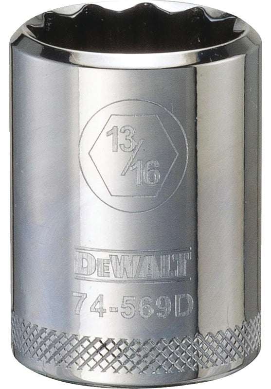 DEWALT DWMT74569OSP Drive Hand Socket, 13/16 in Socket, 1/2 in Drive, 12-Point, Steel, Polished Chrome Vanadium