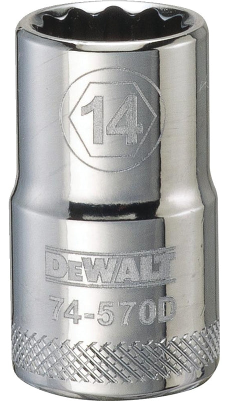 DEWALT DWMT74570OSP Drive Socket, 14 mm Socket, 1-1/2 in OAL, 1/2 in Drive, 12-Point, Vanadium Steel, Polished Chrome