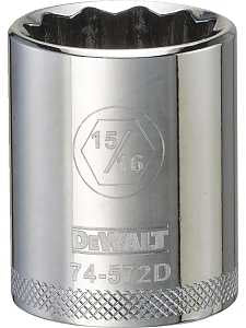 DEWALT DWMT74572OSP Drive Hand Socket, 15/16 in Socket, 1/2 in Drive, 12-Point, Steel, Polished Chrome Vanadium