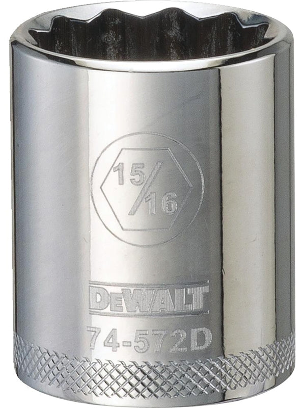 DEWALT DWMT74572OSP Drive Hand Socket, 15/16 in Socket, 1/2 in Drive, 12-Point, Steel, Polished Chrome Vanadium