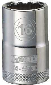 DEWALT DWMT74573OSP Drive Socket, 16 mm Socket, 1-1/2 in OAL, 1/2 in Drive, 12-Point, Vanadium Steel, Polished Chrome