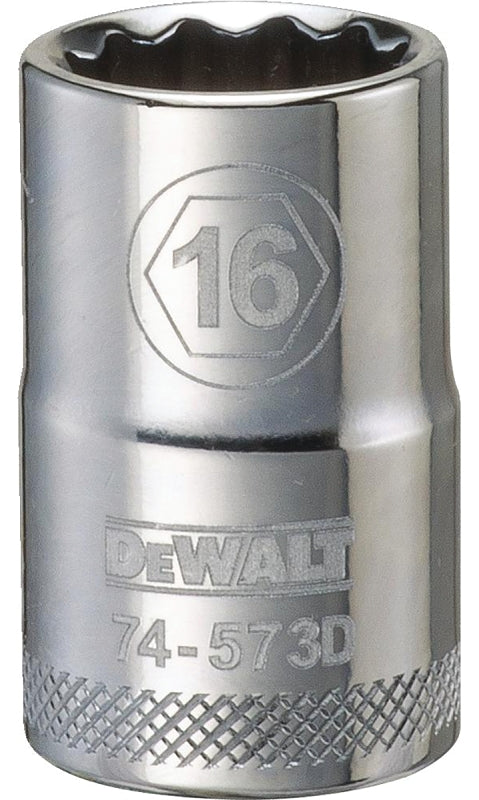 DEWALT DWMT74573OSP Drive Socket, 16 mm Socket, 1-1/2 in OAL, 1/2 in Drive, 12-Point, Vanadium Steel, Polished Chrome