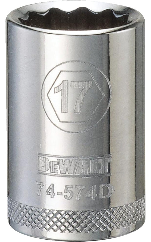 DEWALT DWMT74574OSP Drive Socket, 17 mm Socket, 1-1/2 in OAL, 1/2 in Drive, 12-Point, Vanadium Steel, Polished Chrome