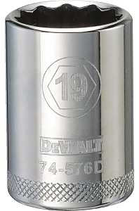 DEWALT DWMT74576OSP Drive Hand Socket, 19 mm Socket, 1/2 in Drive, 12-Point, Steel, Polished Chrome Vanadium
