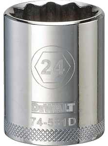 DEWALT DWMT74581OSP Drive Hand Socket, 24 mm Socket, 1/2 in Drive, 12-Point, Steel, Polished Chrome Vanadium