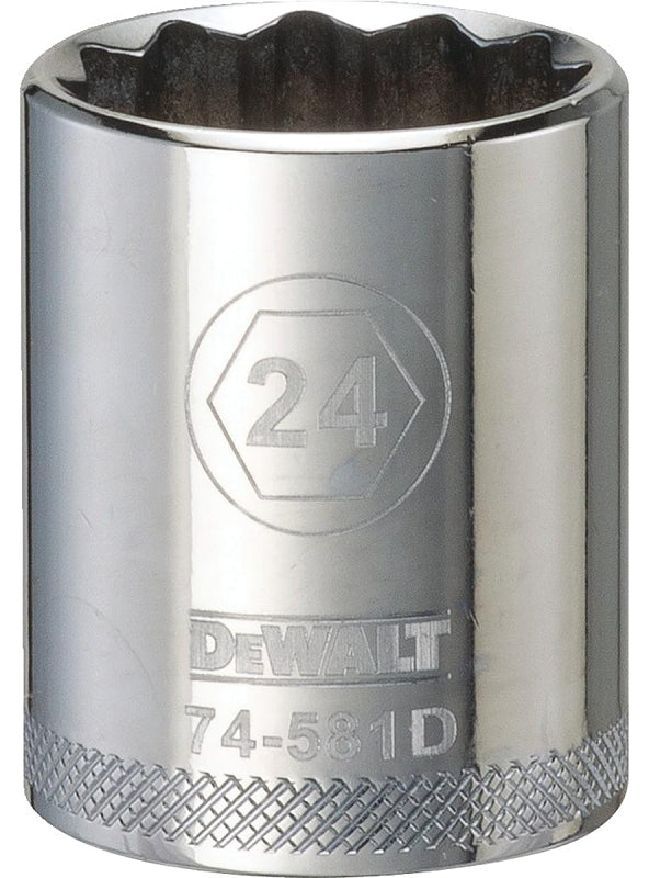 DEWALT DWMT74581OSP Drive Hand Socket, 24 mm Socket, 1/2 in Drive, 12-Point, Steel, Polished Chrome Vanadium