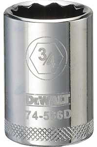 DEWALT DWMT74586OSP Drive Hand Socket, 3/4 in Socket, 1/2 in Drive, 12-Point, Steel, Polished Chrome Vanadium