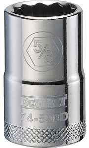 DEWALT DWMT74590OSP Drive Hand Socket, 5/8 in Socket, 1/2 in Drive, 12-Point, Steel, Polished Chrome Vanadium