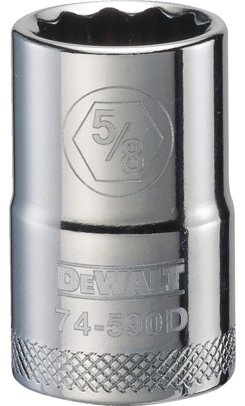 DEWALT DWMT74590OSP Drive Hand Socket, 5/8 in Socket, 1/2 in Drive, 12-Point, Steel, Polished Chrome Vanadium