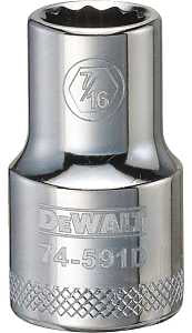 DEWALT DWMT74591OSP Drive Hand Socket, 7/16 in Socket, 1/2 in Drive, 12-Point, Steel, Polished Chrome Vanadium