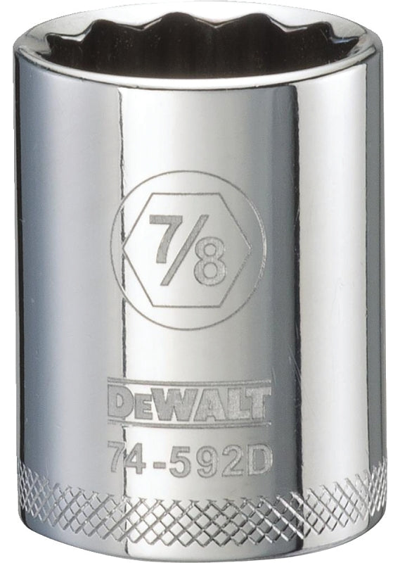 DEWALT DWMT74592OSP Drive Hand Socket, 7/8 in Socket, 1/2 in Drive, 12-Point, Steel, Polished Chrome Vanadium