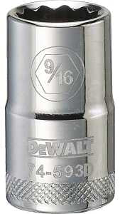 DEWALT DWMT74593OSP Drive Hand Socket, 9/16 in Socket, 1/2 in Drive, 12-Point, Steel, Polished Chrome Vanadium