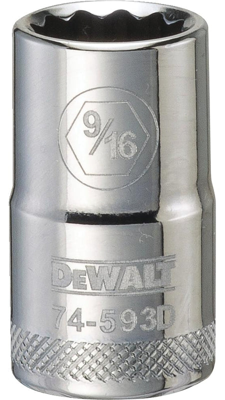 DEWALT DWMT74593OSP Drive Hand Socket, 9/16 in Socket, 1/2 in Drive, 12-Point, Steel, Polished Chrome Vanadium