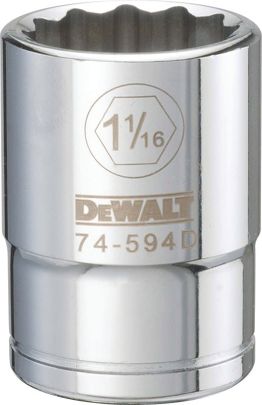 DEWALT DWMT74594OSP Drive Hand Socket, 1-1/16 in Socket, 3/4 in Drive, 12-Point, Steel, Polished Chrome Vanadium