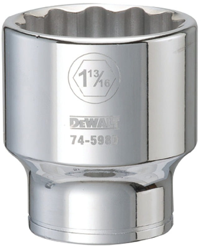 DEWALT DWMT74598OSP Drive Hand Socket, 1-13/16 in Socket, 3/4 in Drive, 12-Point, Steel, Polished Chrome Vanadium