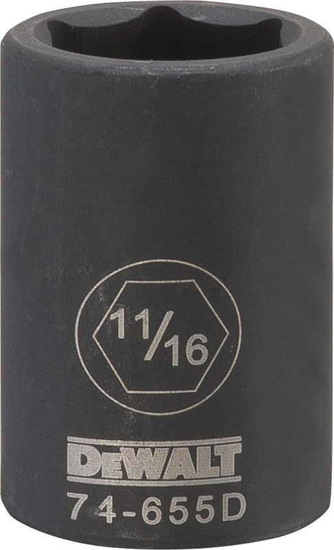 DEWALT DWMT74655OSP Impact Socket, 11/16 in Socket, 15/32 in D Socket, 1/2 in Drive, 6-Point, CR-440 Steel, Black Oxide