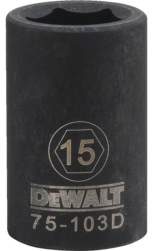 DEWALT DWMT75103OSP Deep Impact Socket, 15 mm Socket, 15/32 in D Socket, 1/2 in Drive, 6-Point, Steel, Black Oxide