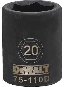 DEWALT DWMT75110OSP Deep Impact Socket, 20 mm Socket, 1/2 in D Socket, 1/2 in Drive, 6-Point, Steel, Black Oxide
