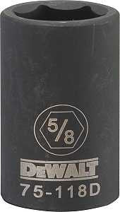 DEWALT DWMT75118OSP Impact Socket, 5/8 in Socket, 1/2 in Drive, 6-Point, CR-440 Steel, Black Oxide